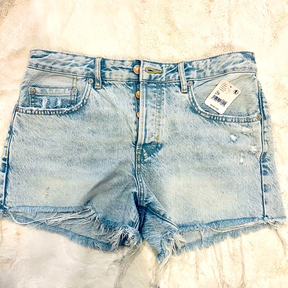 Free People Pants - $70 NWT! Free People High Rise Button Fly Distressed Jean Shorts, 29